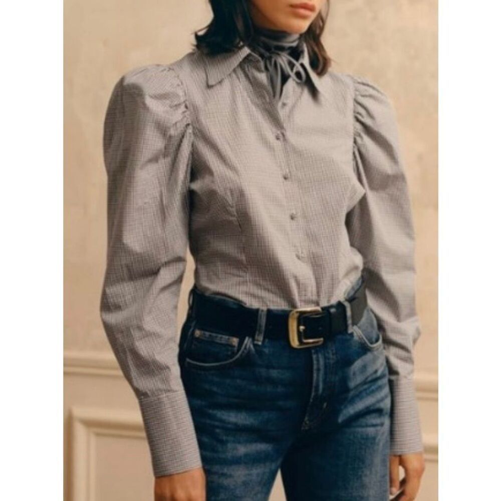 Zara plaid puff sleeve long sleeve button down xs